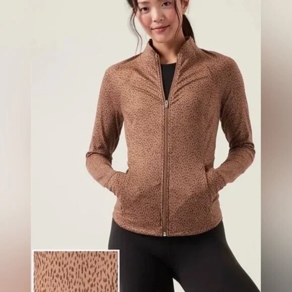 Athleta Salutation Jacket Leopard Print Full Sleeve Stretch Athletic Workout S - Picture 1 of 12
